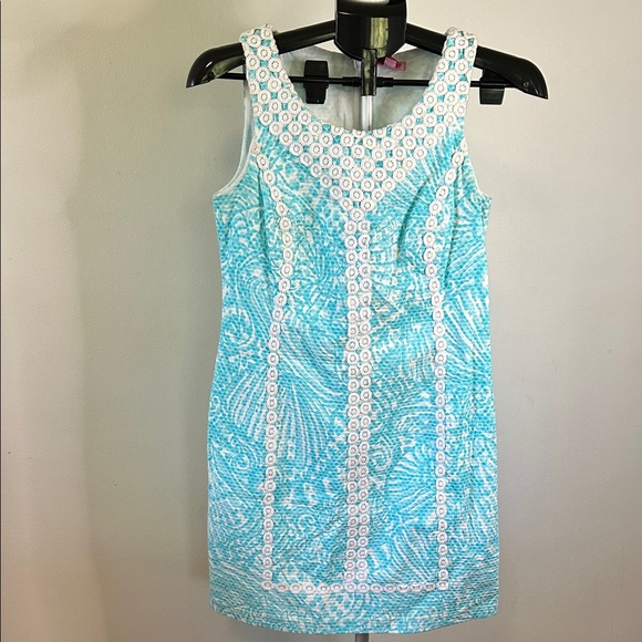 Lilly Pulitzer Aqua and White Patterned Mini Dress - Picture 1 of 11
